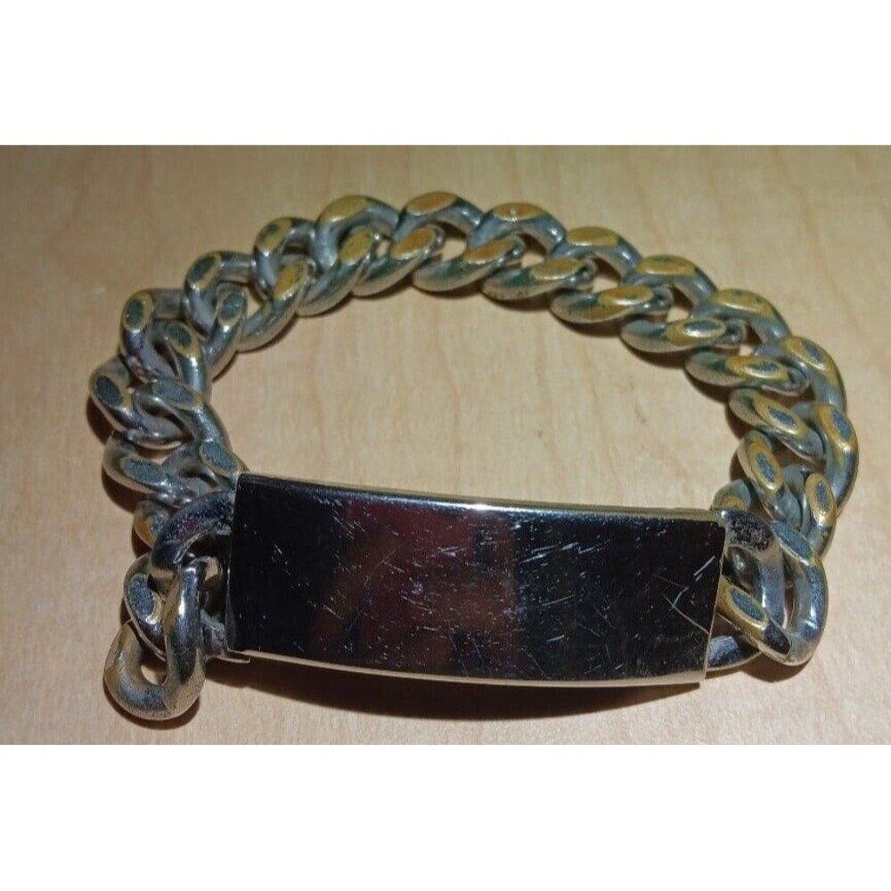 Vintage Champion Rhodium Plated Chain Link Mens ID Bracelet Pat No. 3365701